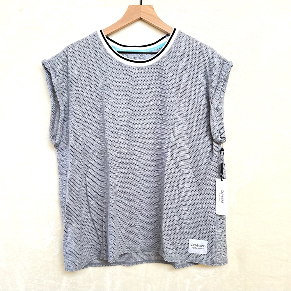 Calvin Klein Performance Rolled Cuff Short Sleeve Mesh Tee - Picture 3 of 7